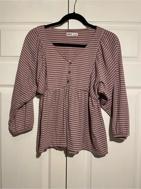 SONOMA Mauve and White Striped Peplum Button-Front Top